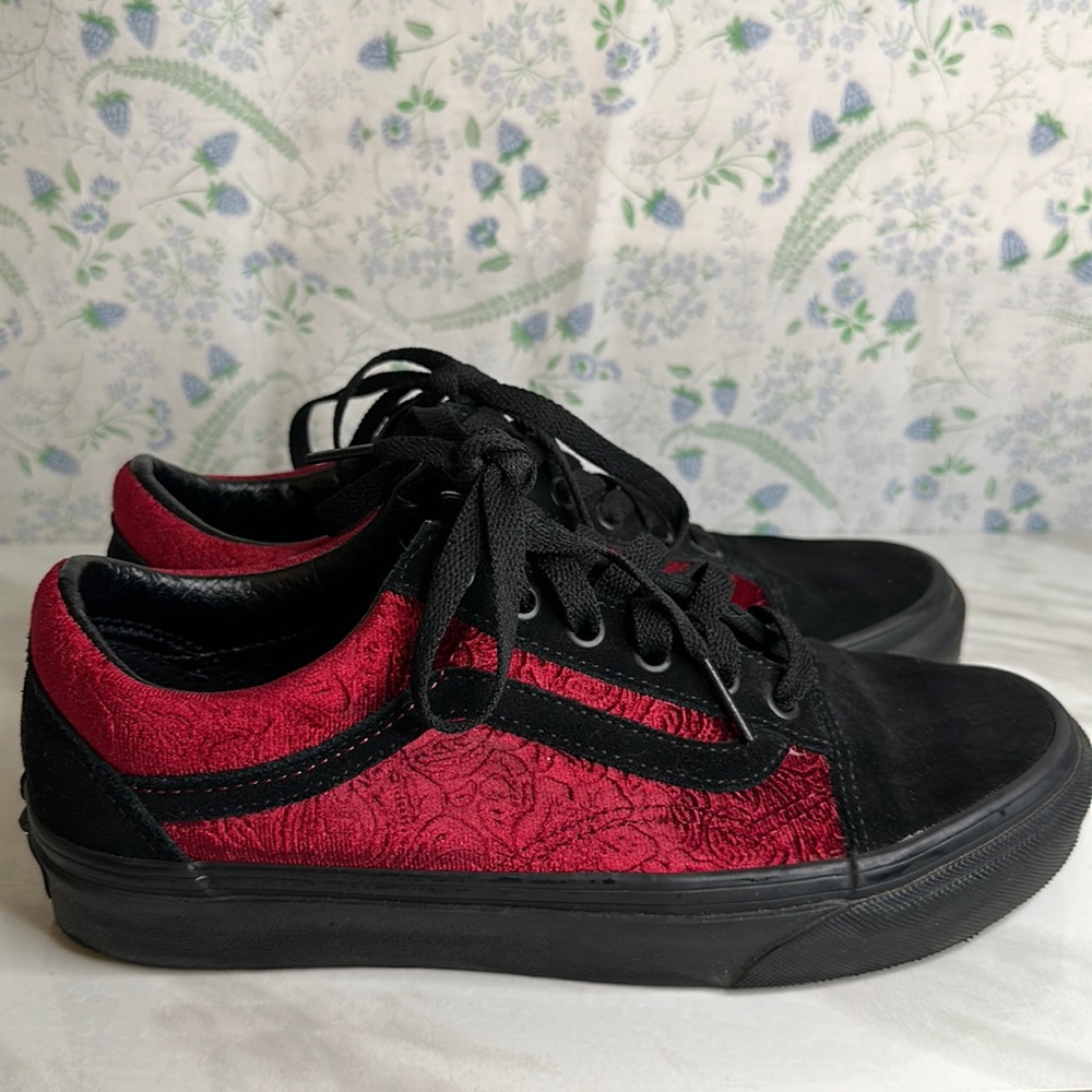 Vans Women's Old Skool Velvet Parisian Night Black Cerise Red shoes